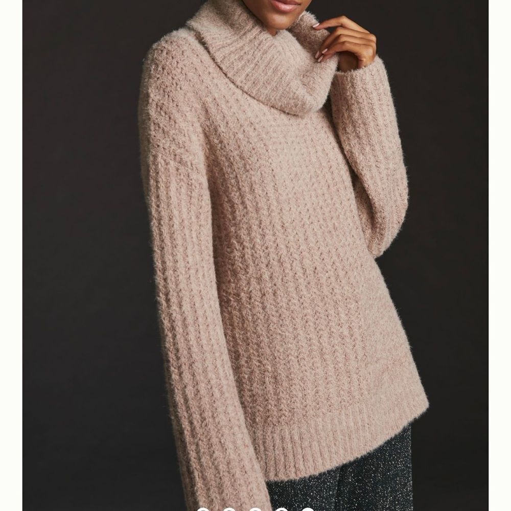 Anthropologie Maeve cowl neck fuzzy sweater natural blush small